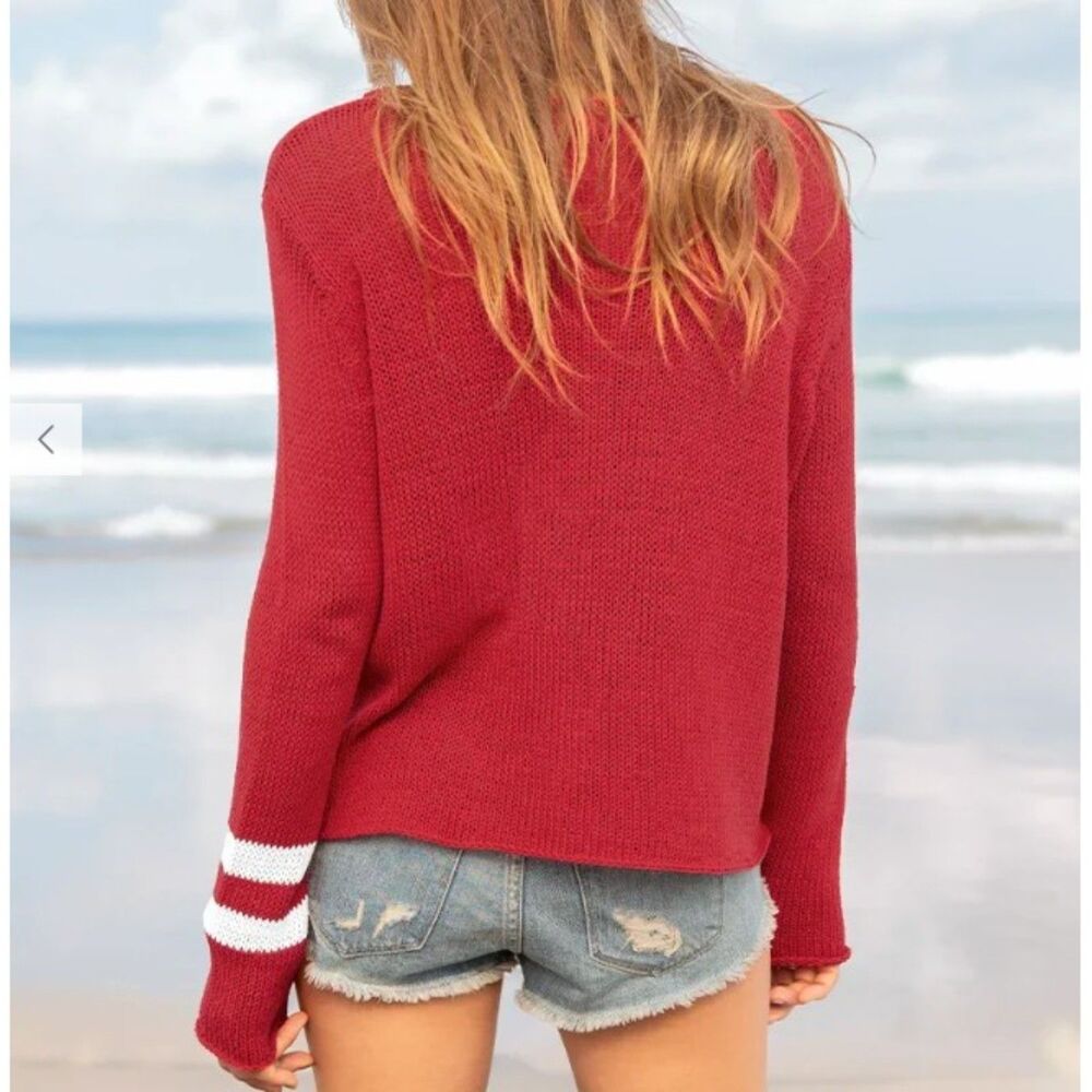 Wooden Ships Paola Buendia Red Star Open Knit Sweater Size Small Medium - Picture 2 of 5